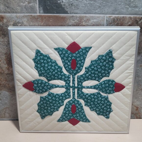 Framed Oak Leaf and Reel Princess Feather Appliqué Pattern Quilt Hanging Wall Ar - Picture 3 of 11